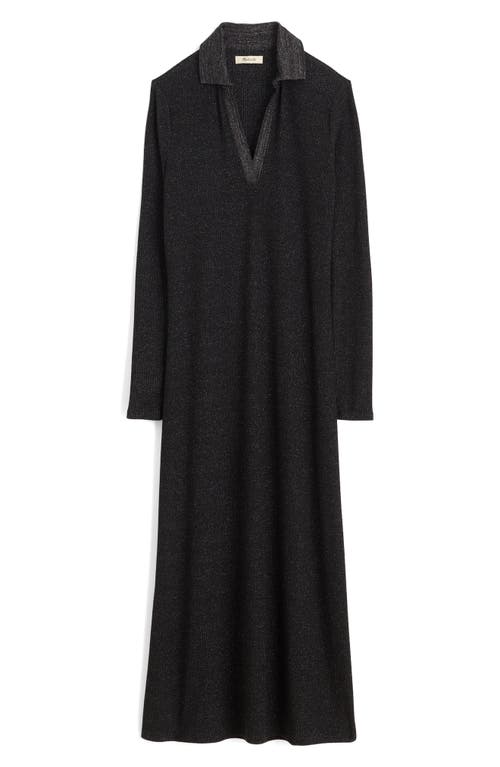 Madewell Ribbed Y-neck Polo Maxi Dress In Black