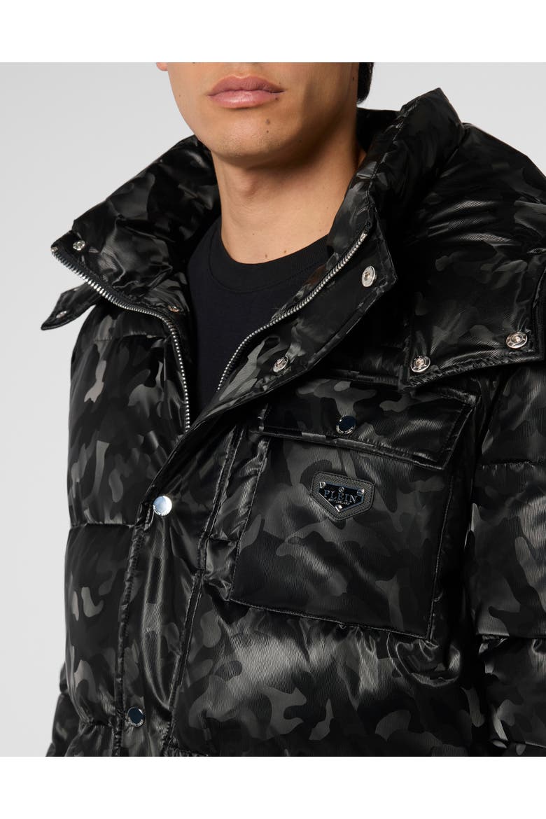 Shiny Nylon Puffer Jacket Camouflage Men, Alternate, color, black