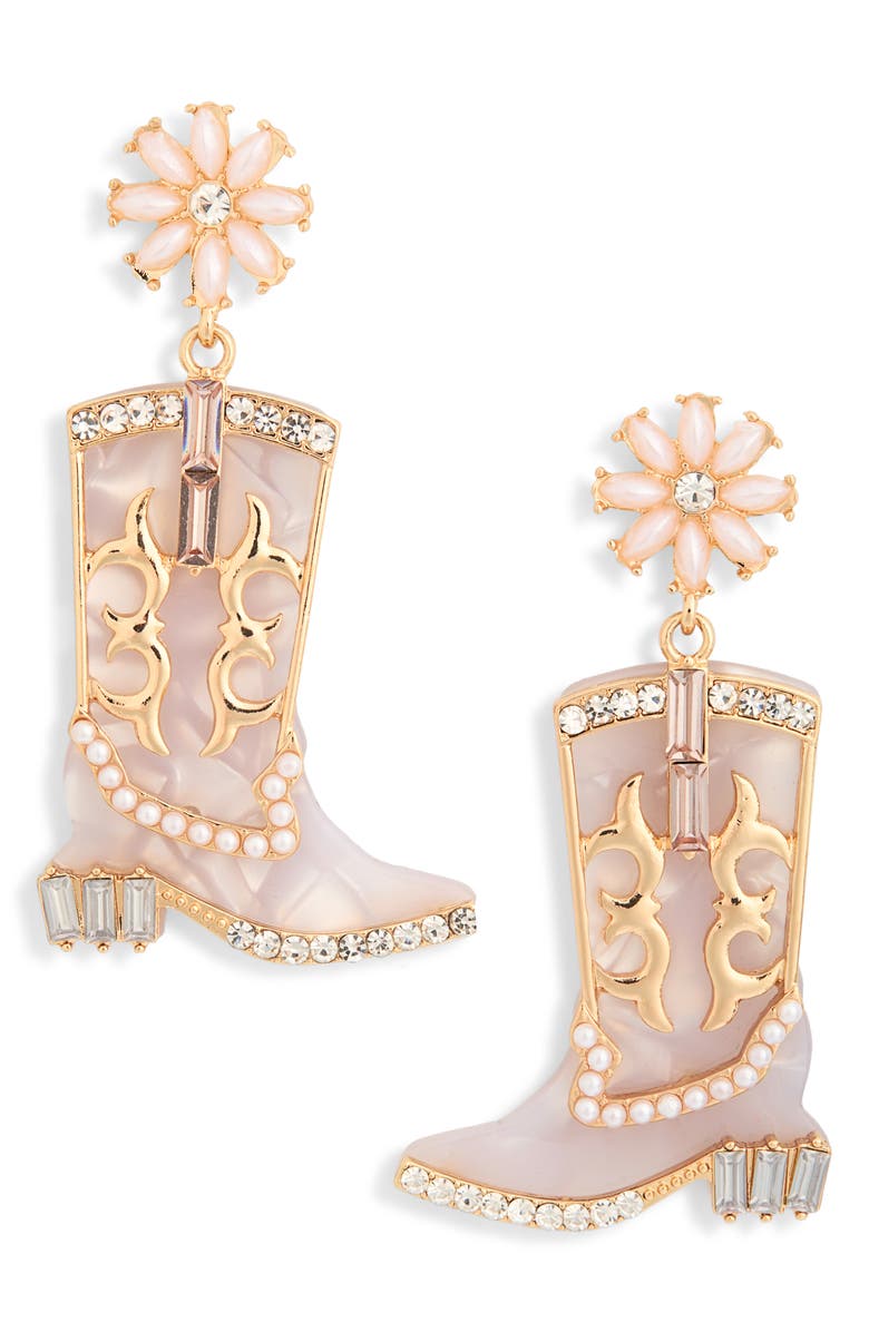 Leith Cowboy Boot Drop Earrings, Main, color, White Multi- Gold