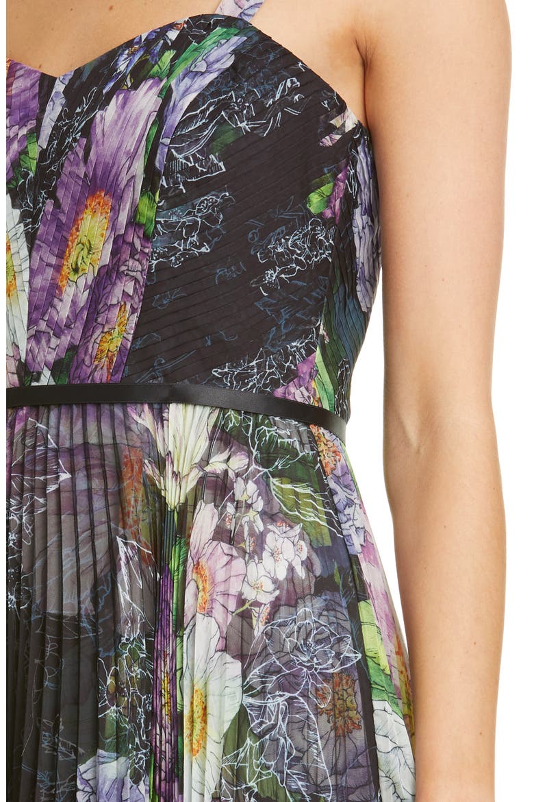 Floral Pleated Tulle Gown, Alternate, color, BLACK