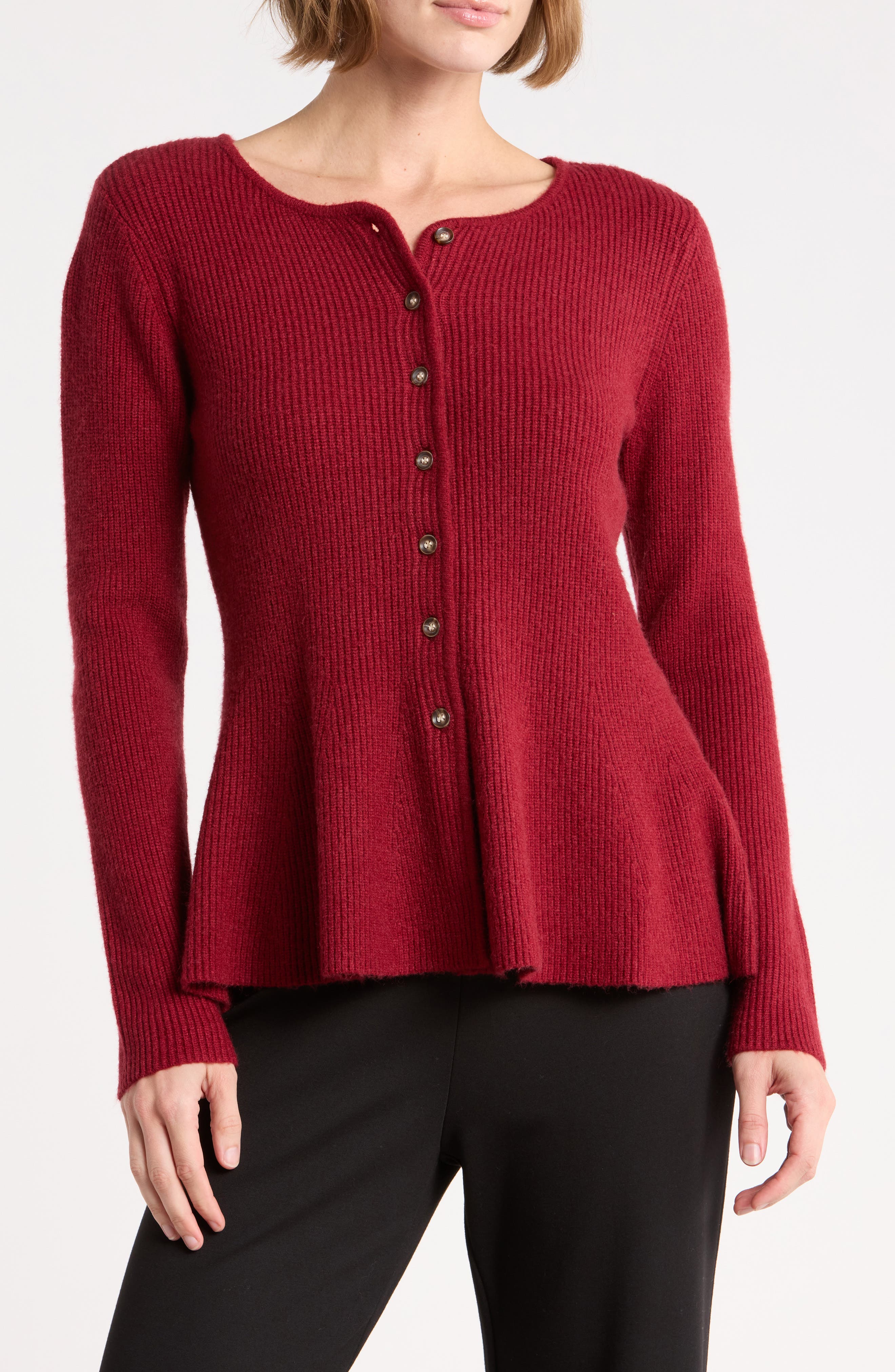 Scoop Neck Peplum Cardigan