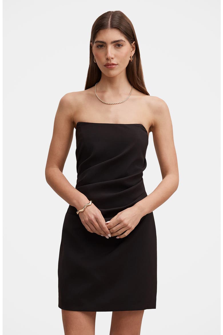 Rumi Pleated Strapless Minidress, Alternate, color, BLACK