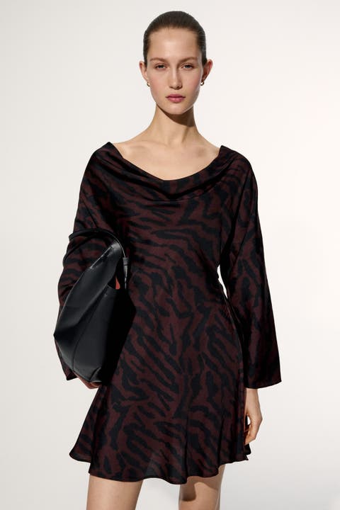 Flared-skirt Cowl-neck Dress