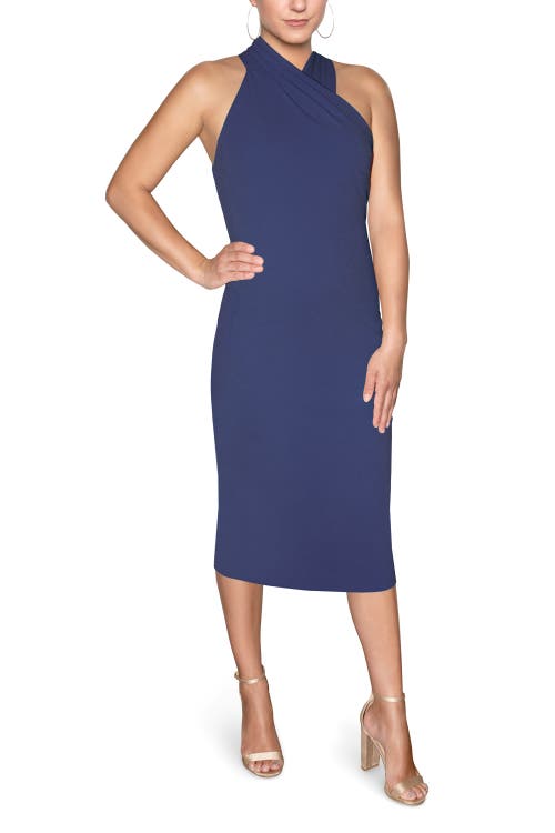 RACHEL Rachel Roy Harland Crossover Halter Midi Dress in Dark Blue 