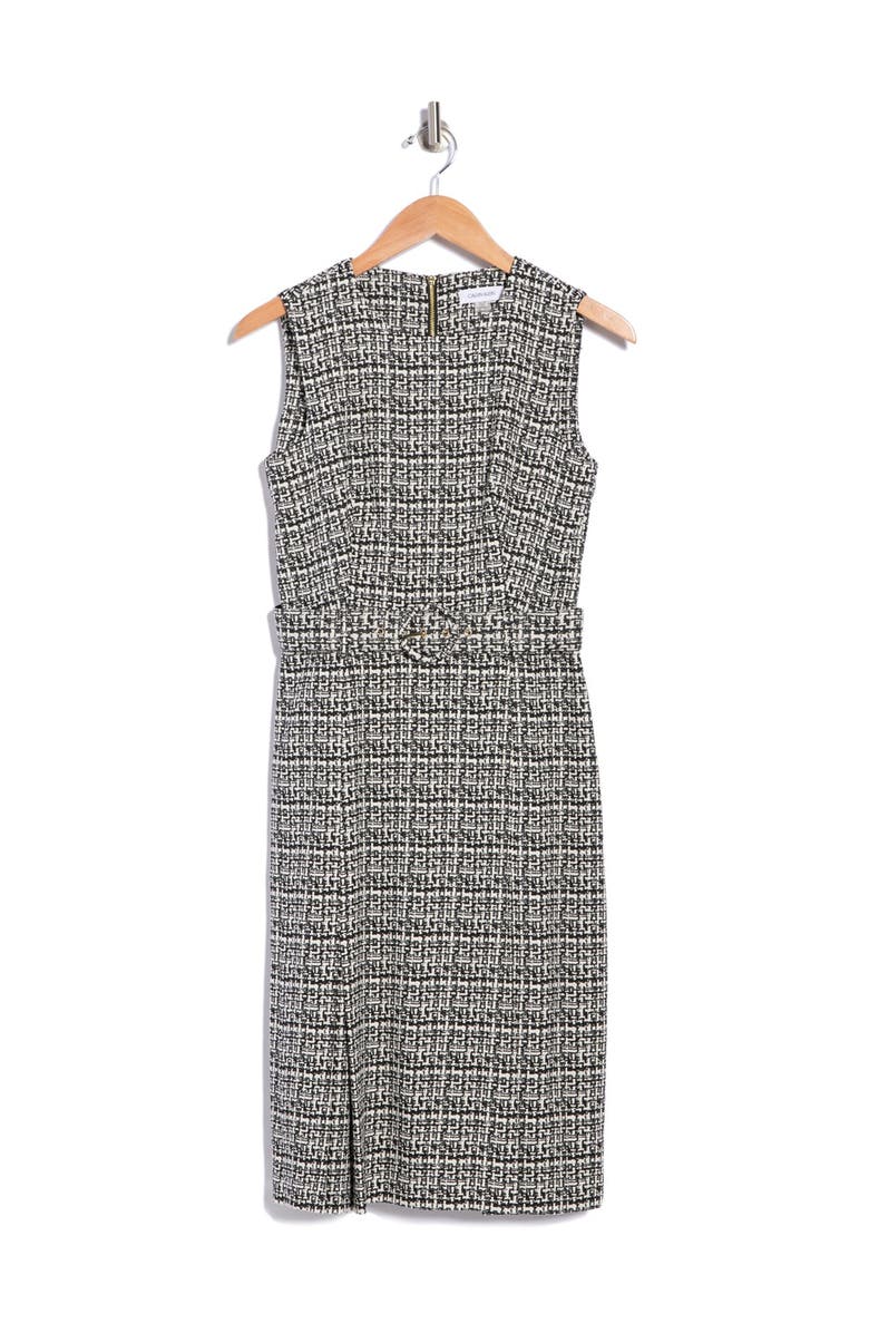 Calvin Klein Tweed Belted Sheath Dress, Alternate, color, 