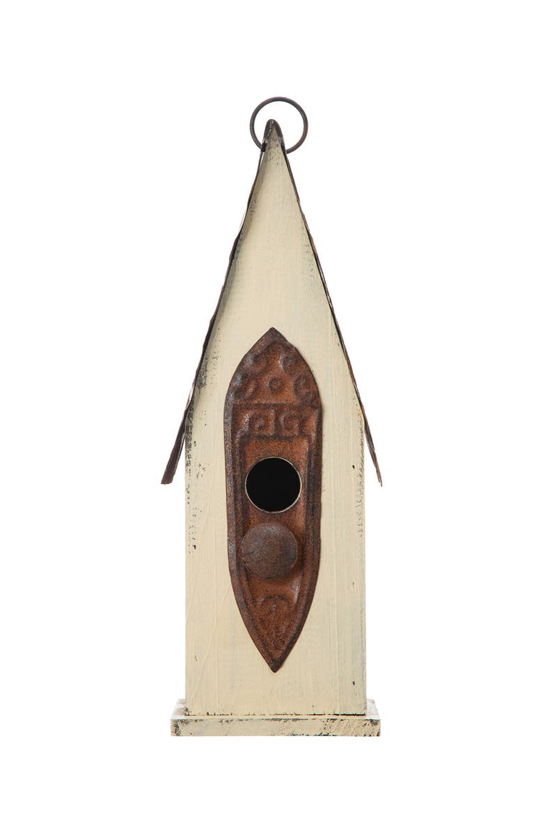 Glitzhome 13.25"H Retro Wooden Distressed Garden Birdhouse, Alternate, color, White