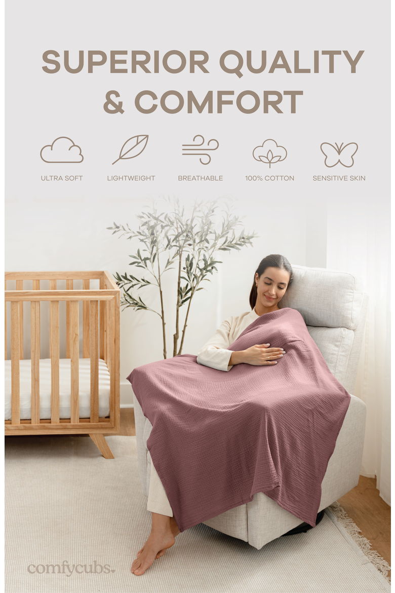 100% Cotton Muslin Swaddle Blankets Pack of 3, Alternate, color, Cream, Blush, Mauve