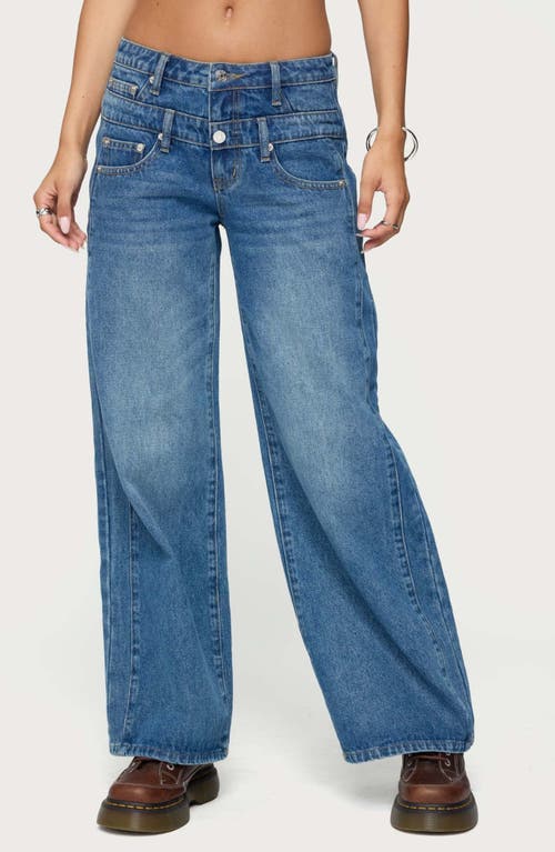 EDIKTED Abel Layered Waist Low Rise Wide Leg Jeans in Blue at Nordstrom, Size Medium