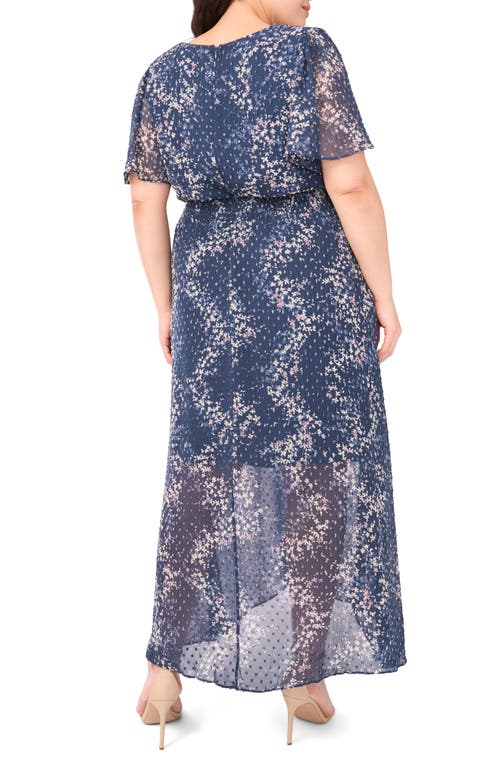 Cece V-neck Smocked Waist Maxi Dress In Blue