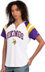 STARTER Women's Starter  White Minnesota Vikings Game On Notch Neck T-Shirt