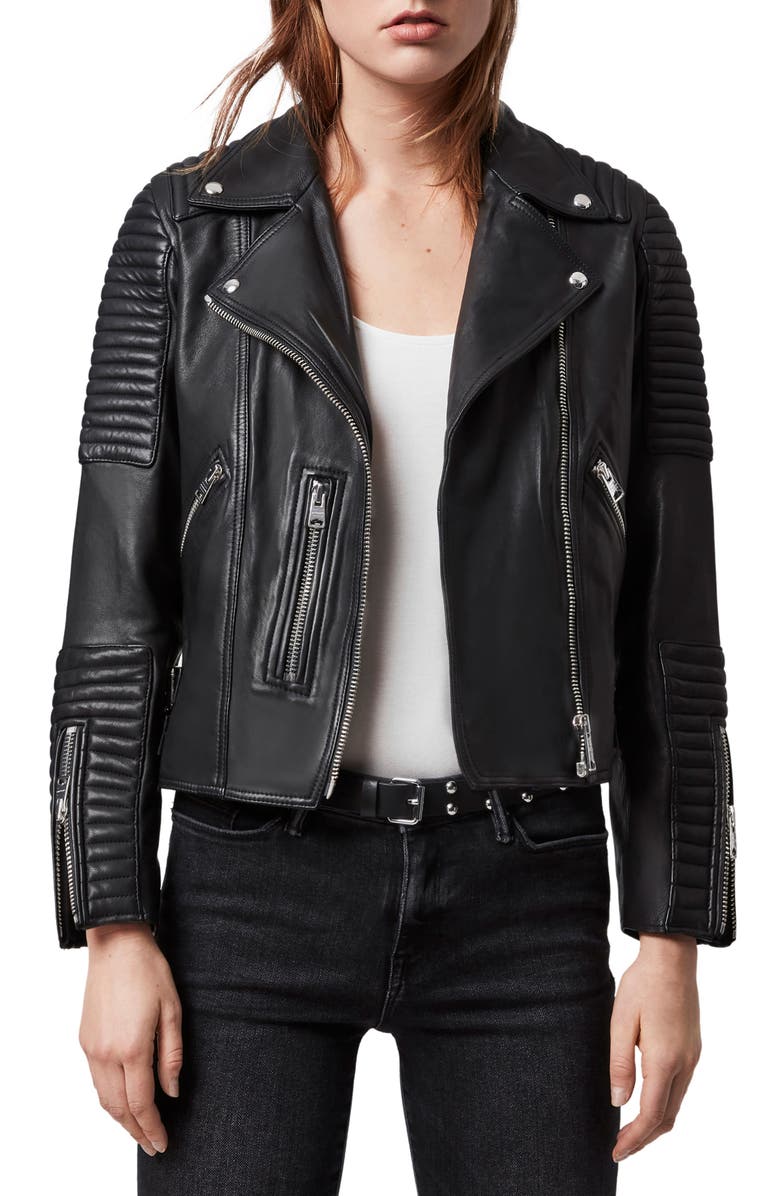 AllSaints Estella Leather Biker Jacket, Main, color,