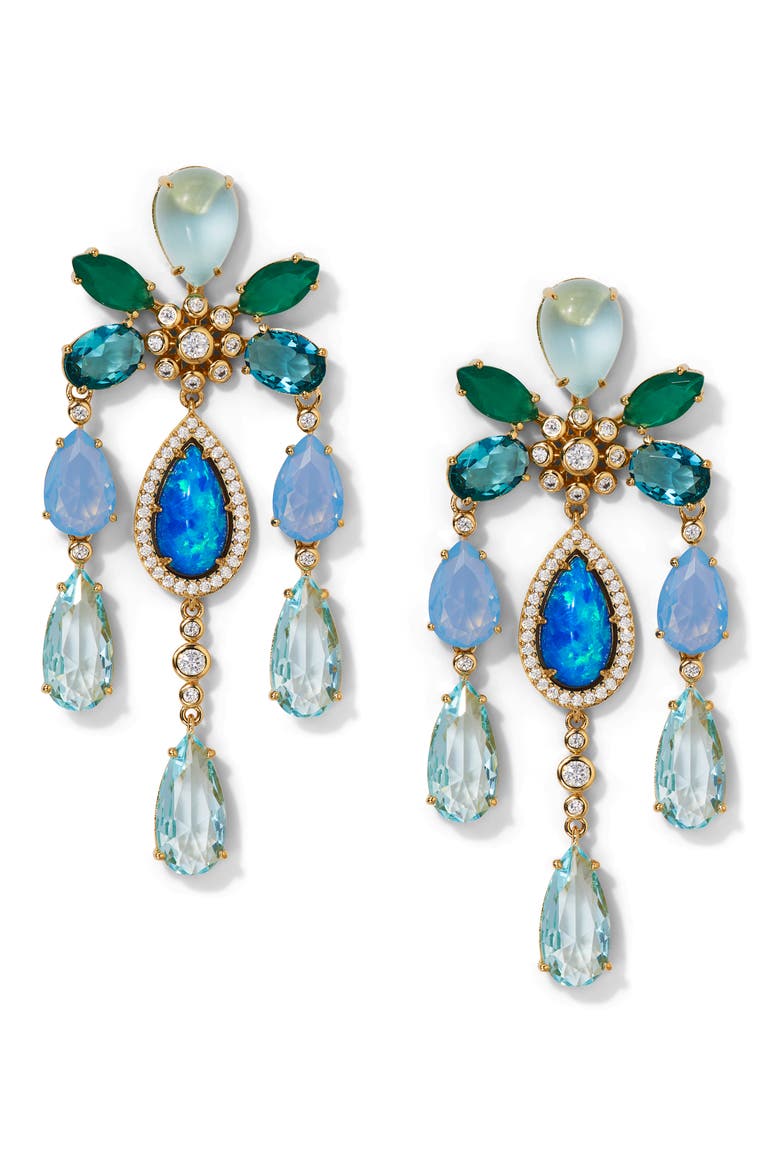 Blue Lagoon Chandelier Earrings, Main, color, GOLD/BLUE