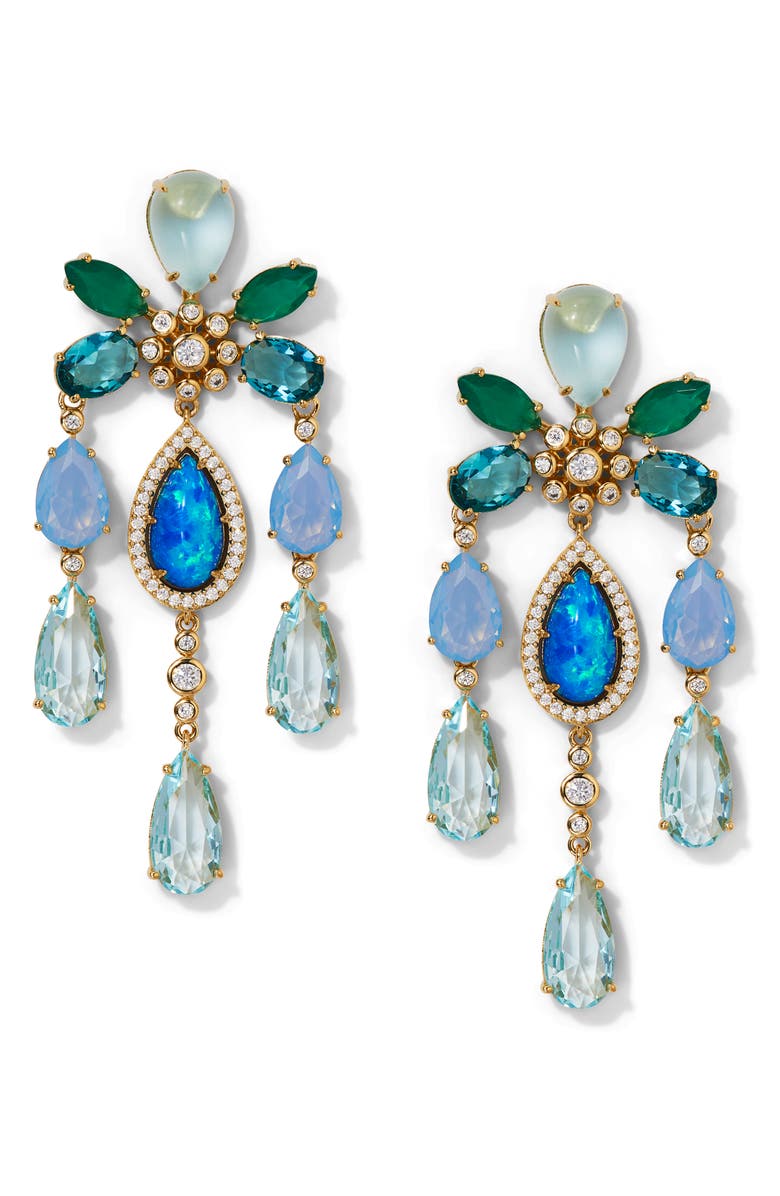 Nadri Blue Lagoon Chandelier Earrings, Main, color, Gold/Blue