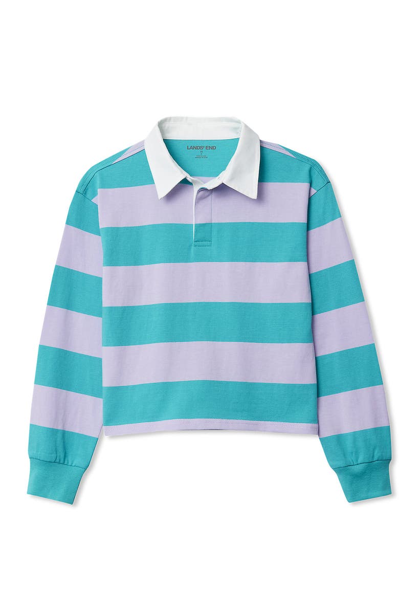 Lands' End Girls Long Sleeve Stripe Rugby Shirt, Main, color, Pastel Lilac/Green Stripe