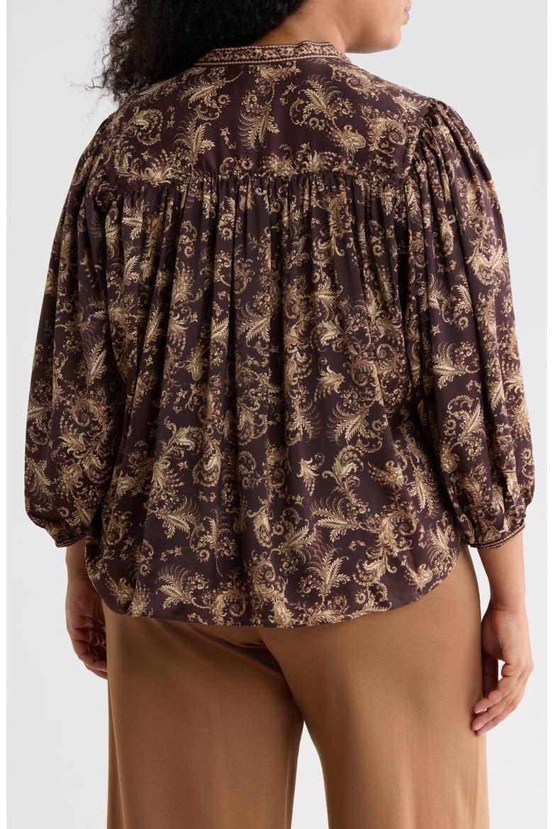 Print Half Placket Top, Alternate, color, CHOCOLATE PAISLEY TAILS
