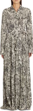 Golden Goose Botanical Print Pleated Crepe Shirtdress