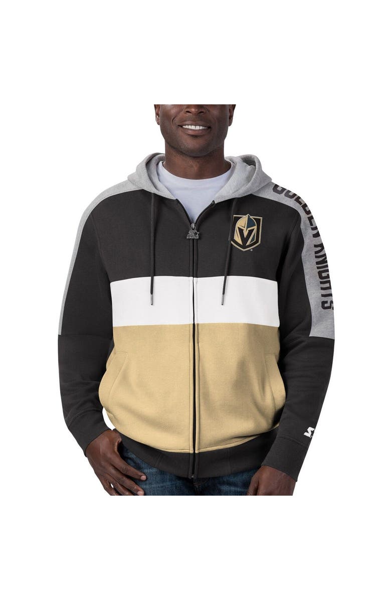 STARTER Men's Starter Black/Gold Vegas Golden Knights Playoffs Color Block Full-Zip Hoodie, Alternate, color, 