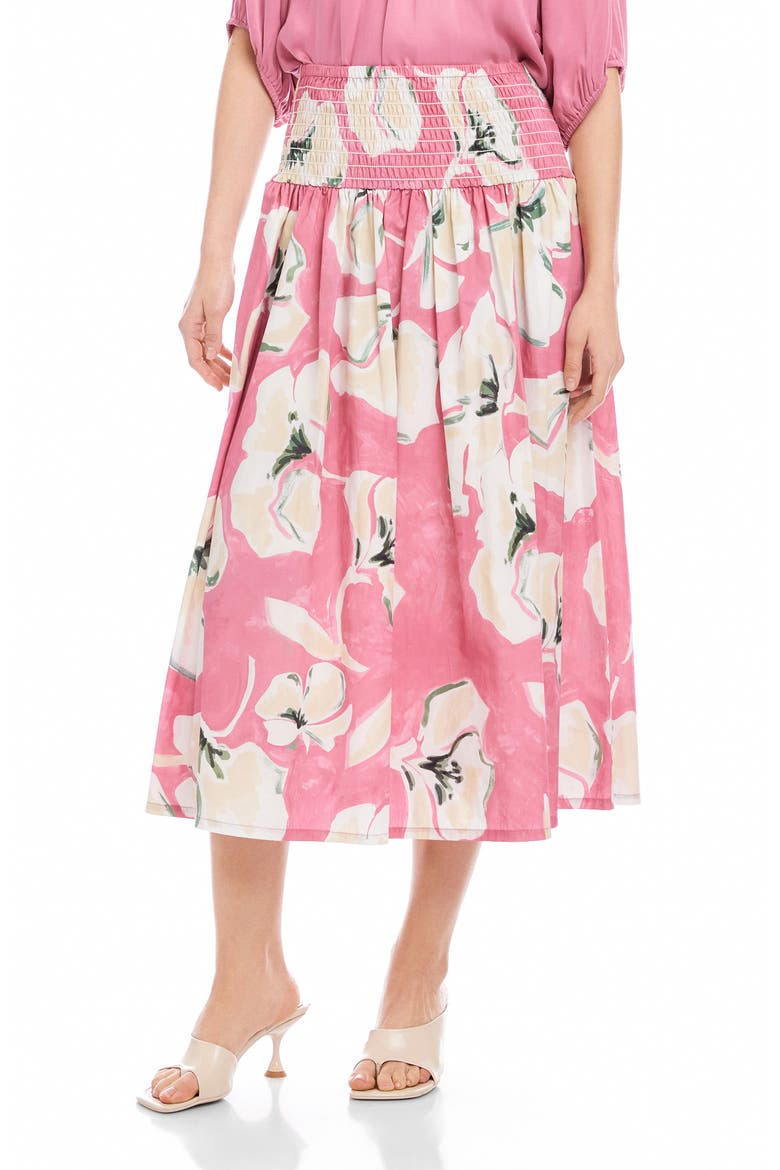 Rhea Floral Cotton Smocked Waist Midi Skirt, Main, color, FLORAL PRINT