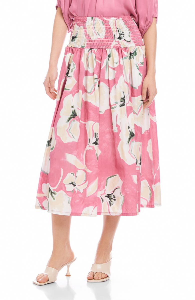 FIFTEEN TWENTY Rhea Floral Cotton Smocked Waist Midi Skirt, Main, color, Floral Print