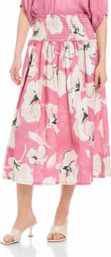 FIFTEEN TWENTY Rhea Floral Cotton Smocked Waist Midi Skirt