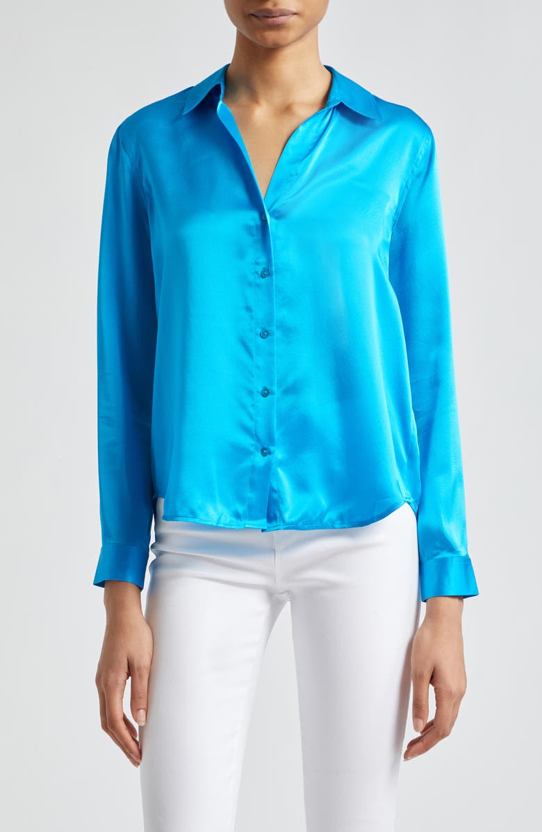 L'AGENCE Tyler Silk Blouse, Main, color, Caribbean Blue