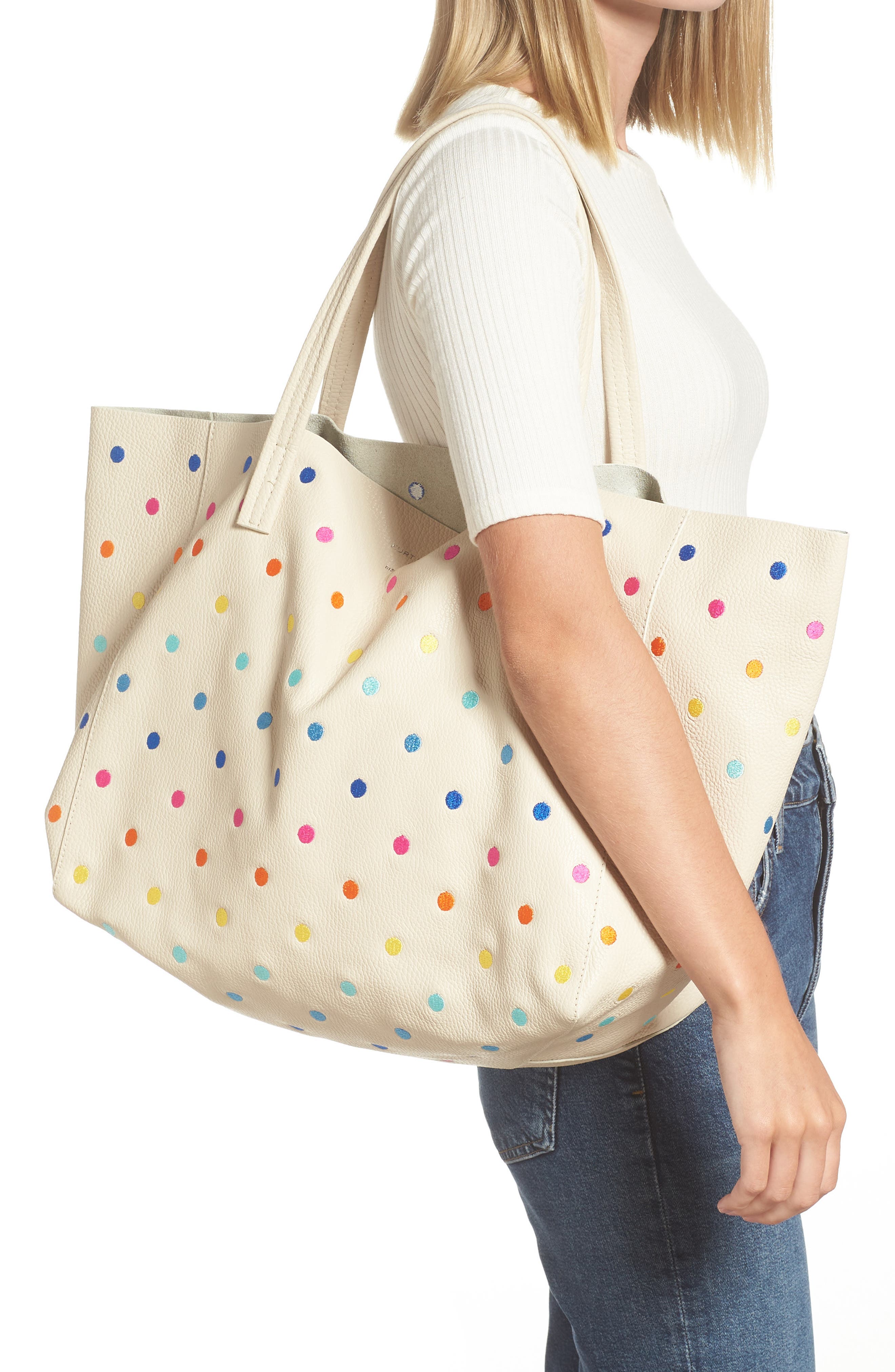 Kurt Geiger London Violet Polka Dot Leather Tote, Alternate, color, 
