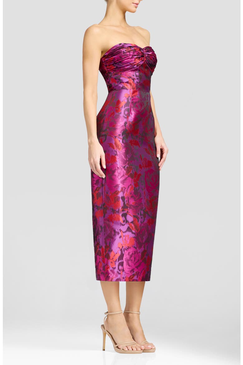 Dalia Floral Strapless Cocktail Midi Dress, Alternate, color, BRIGHT FUCHSIA MULTI