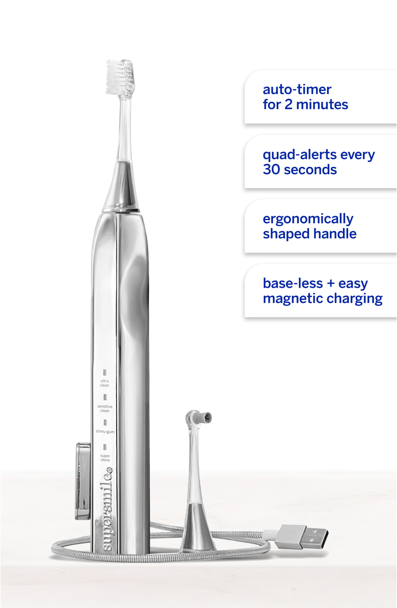 Supersmile Zina45 Sonic Pulse Toothbrush, Main, color, Chromse Silver