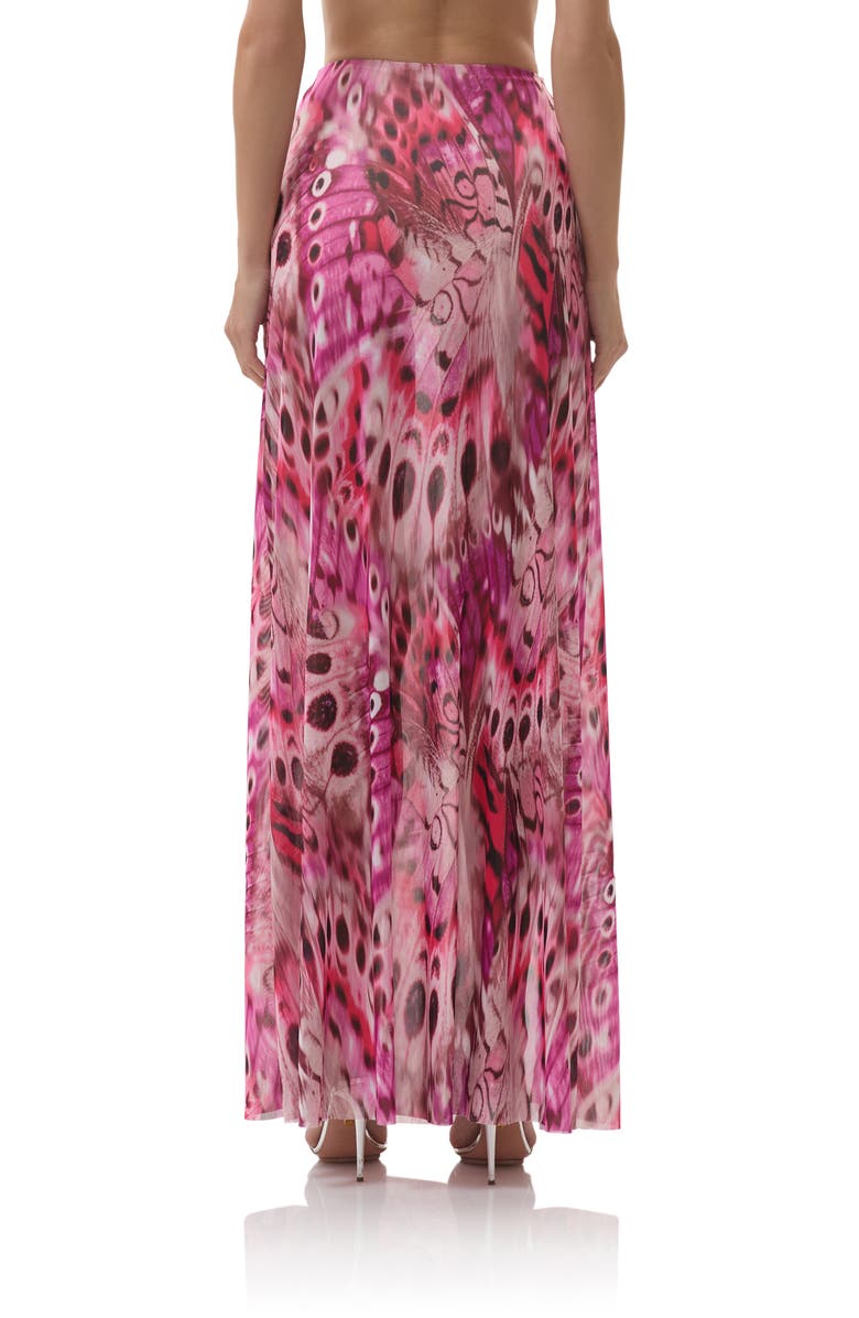 AFRM Batien Printed Mesh Maxi Skirt, Alternate, color, Berry Butterfly