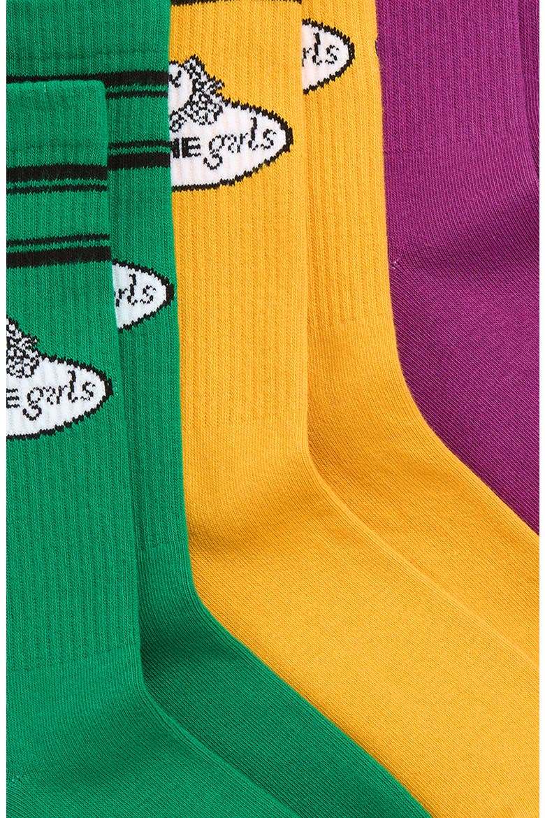 x Fruit of the Loom Assorted 3-Pack Crew Socks, Alternate, color, MAGENTA/ YELLOW/ GREEN