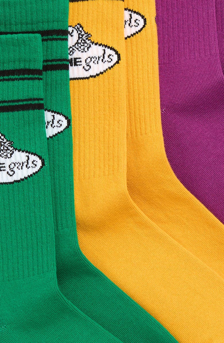 Hommegirls x Fruit of the Loom Assorted 3-Pack Crew Socks, Alternate, color, Magenta/ Yellow/ Green