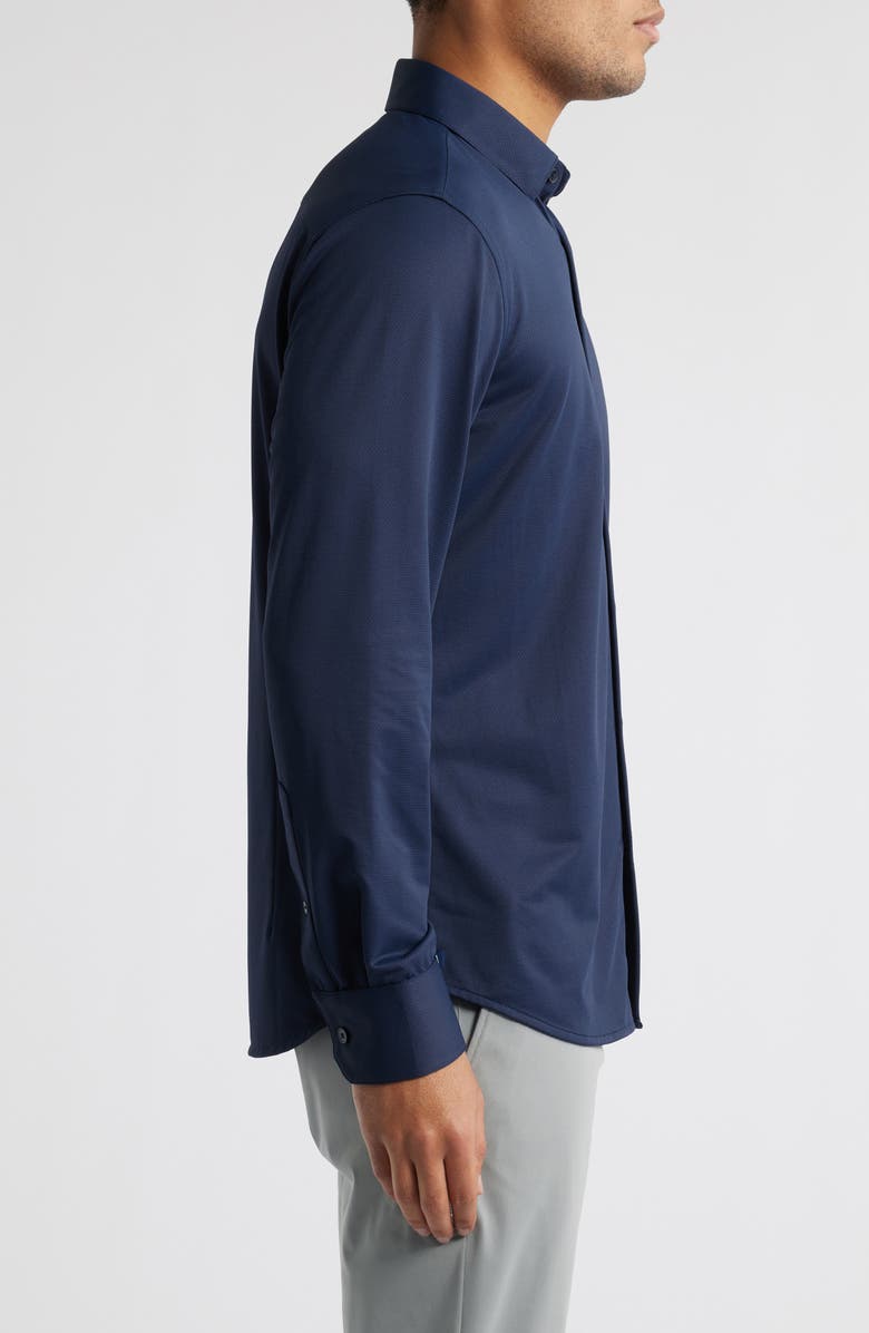 Mizzen+Main Halyard Trim Fit Solid Textured Knit Button-Up Shirt, Alternate, color, Navy