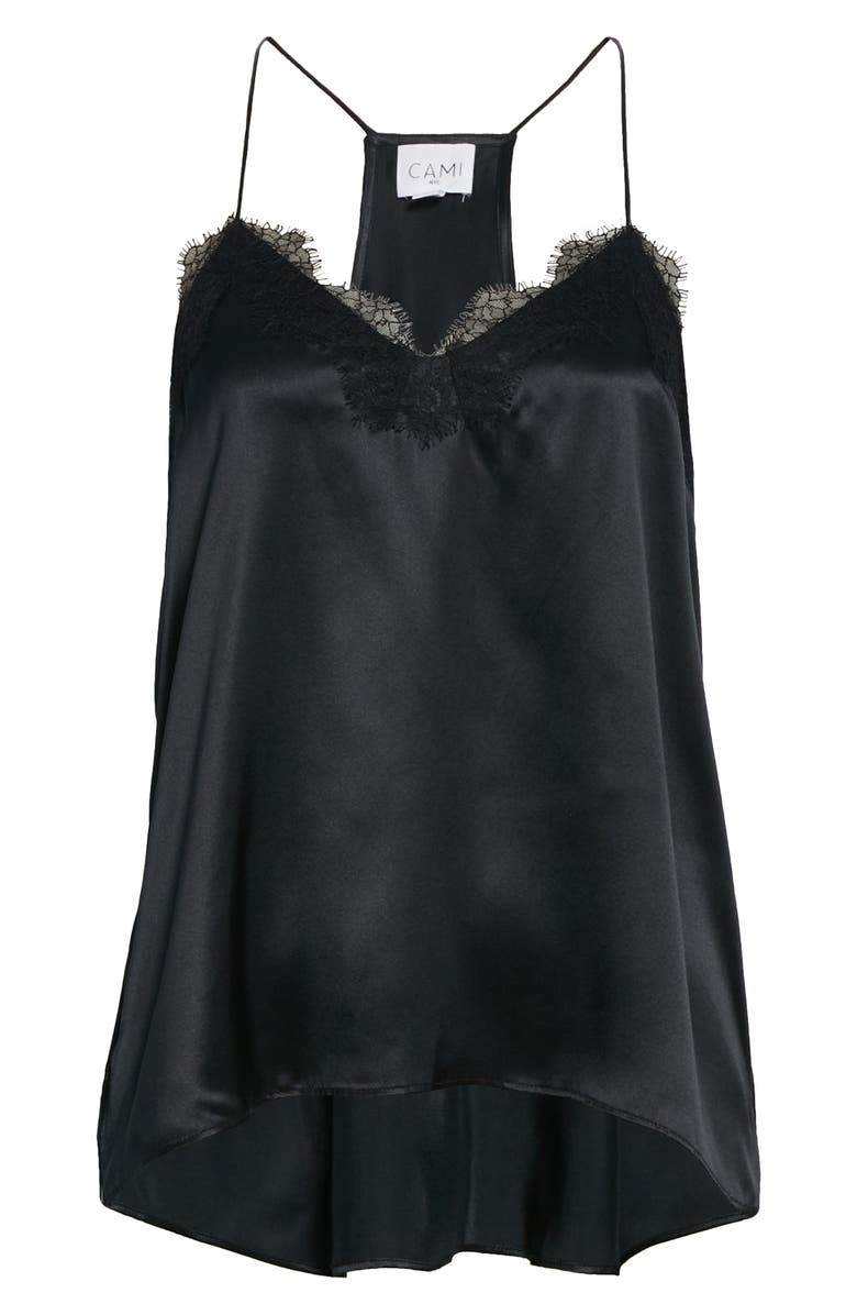 CAMI NYC The Racer Lace Trim Silk Camisole, Alternate, color, Black