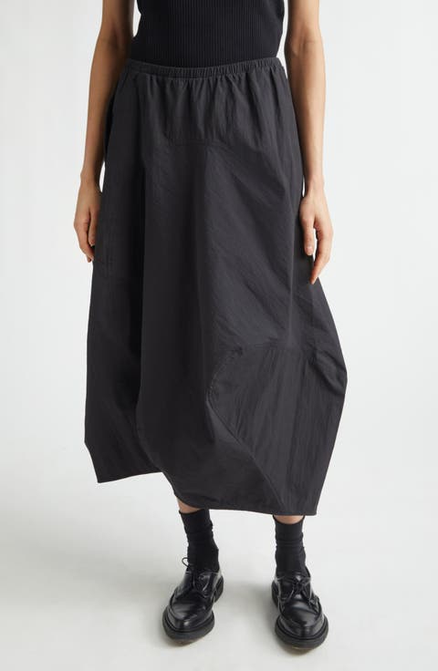 Wavy Seam Crinkled Cotton & Nylon Midi Skirt