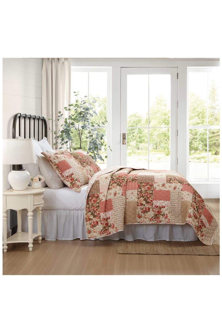 Harrietta Patchwork Cotton Quilt & Sham 3-Piece Set, Alternate, color, ROSEWOOD/ GOLD
