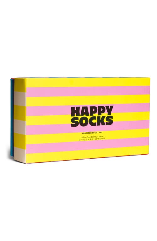 Happy Socks Check & Stripes 3-pack Assorted Crew Socks Gift Set In Yellow