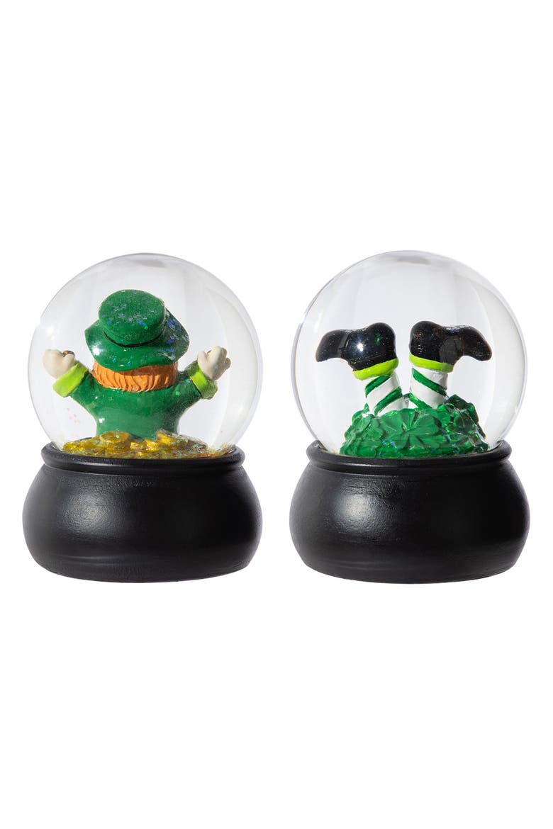 Set of 2 65mm St. Patrick's Resin Leprechaun Waterglobes, Alternate, color, Green