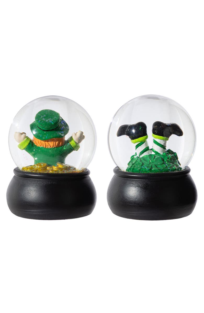 Glitzhome Set of 2 65mm St. Patrick's Resin Leprechaun Waterglobes, Alternate, color, Green