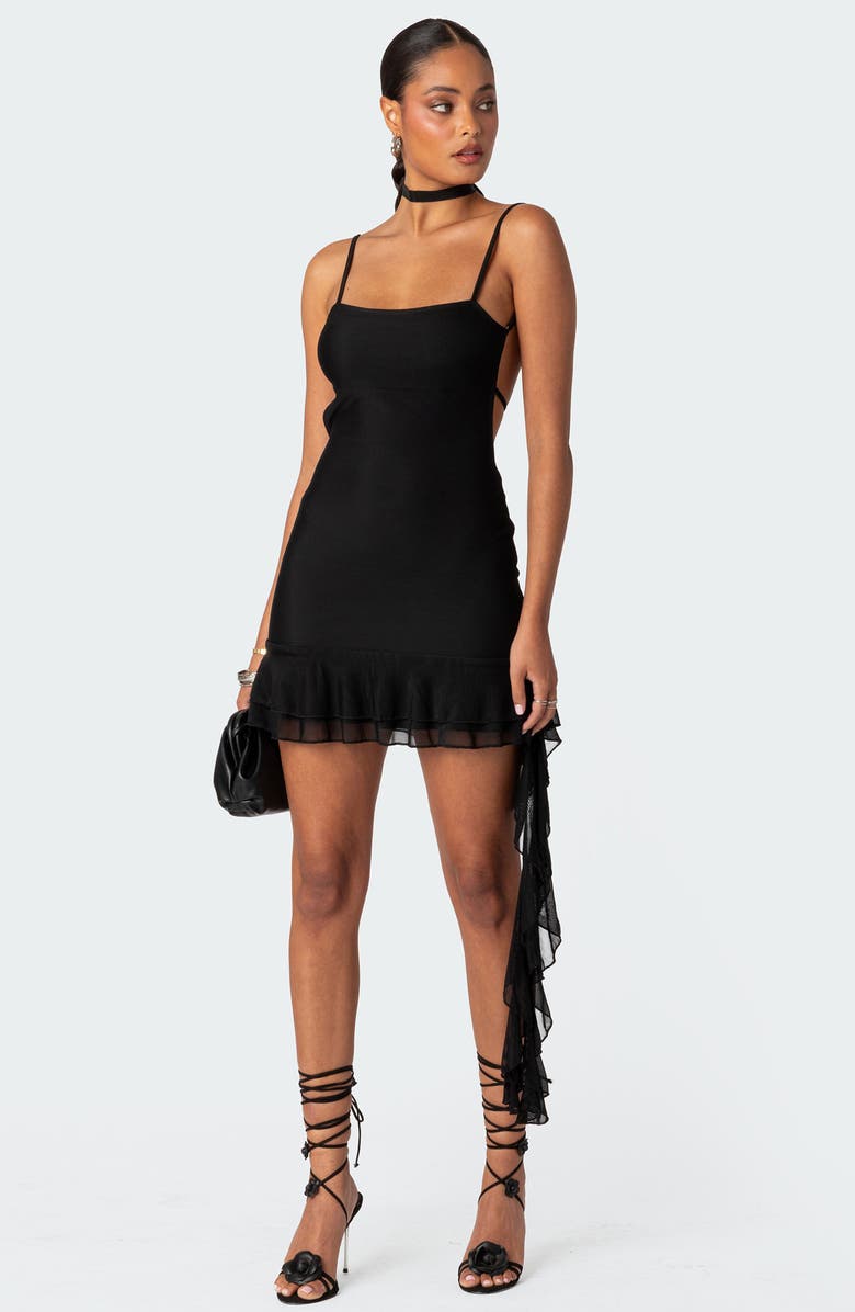 EDIKTED Kris Ruffle Detail Open Back Minidress, Alternate, color, Black