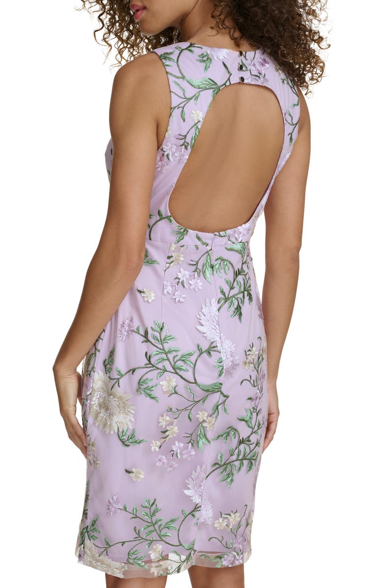 Siena Floral Embroidered Mesh Sheath Dress, Alternate, color, Lilac Multi
