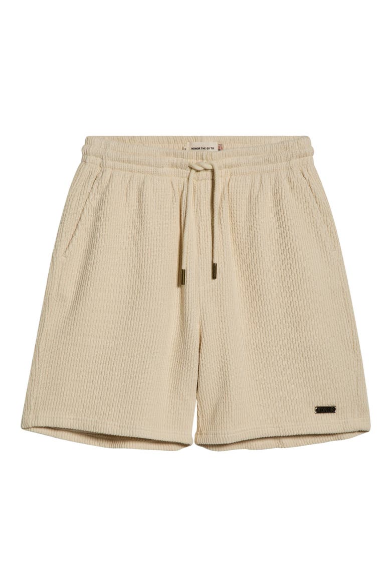 Rib Knit Stretch Cotton Blend Drawstring Shorts, Alternate, color, BONE