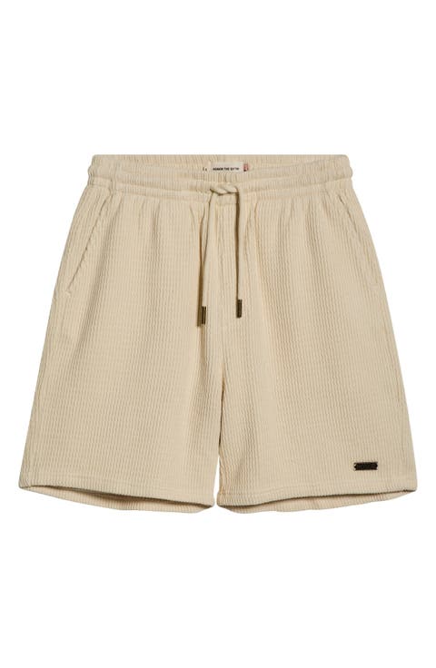 Rib Knit Stretch Cotton Blend Drawstring Shorts