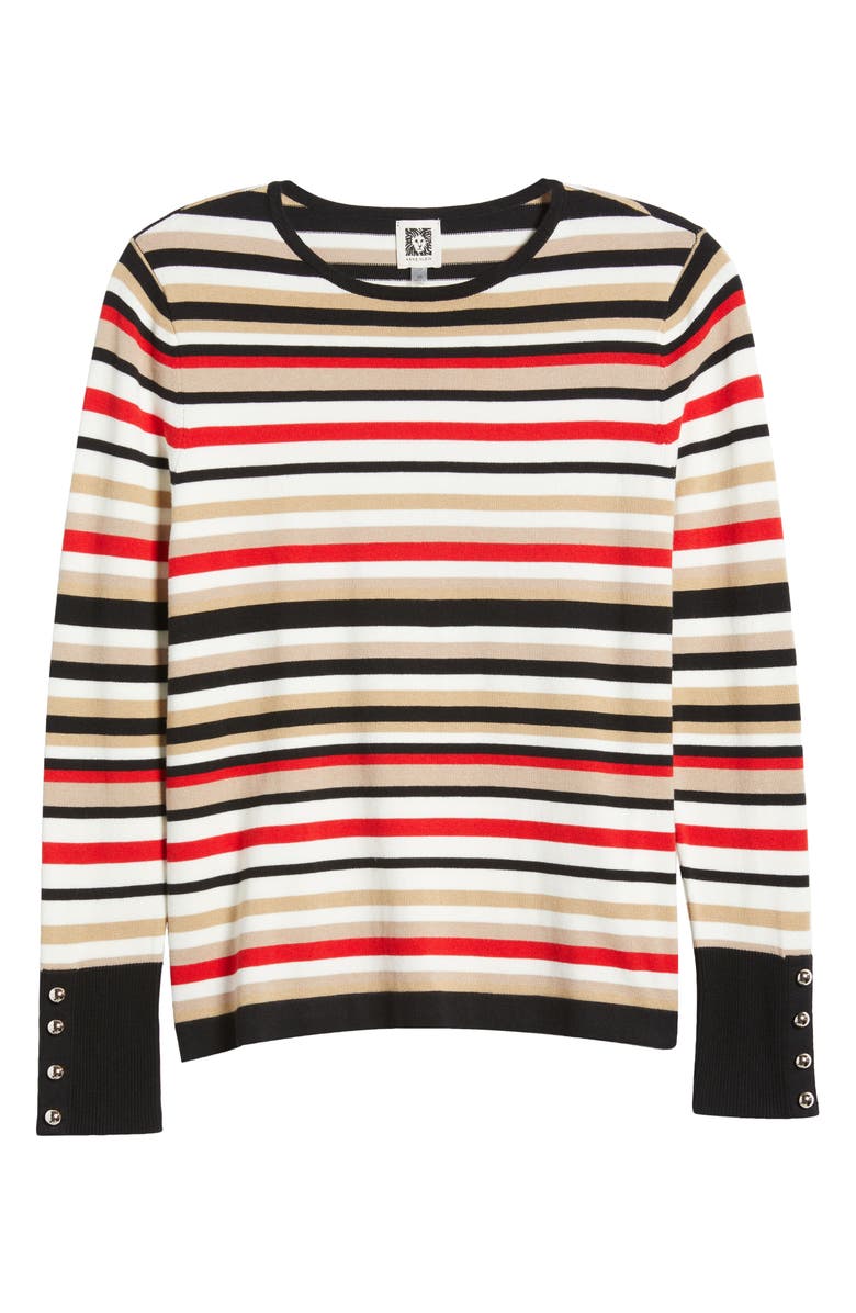 Anne Klein Stripe Button Cuff Sweater, Alternate, color,