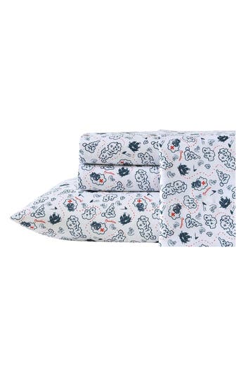 Nautica Maxon Map Print Microfiber Sheet Set In Navy Seas