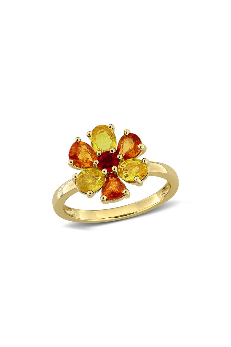 Yellow and Orange Sapphire Flower Ring, Main, color, MULTICOLOR
