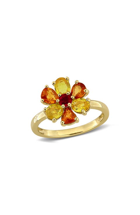 Yellow and Orange Sapphire Flower Ring