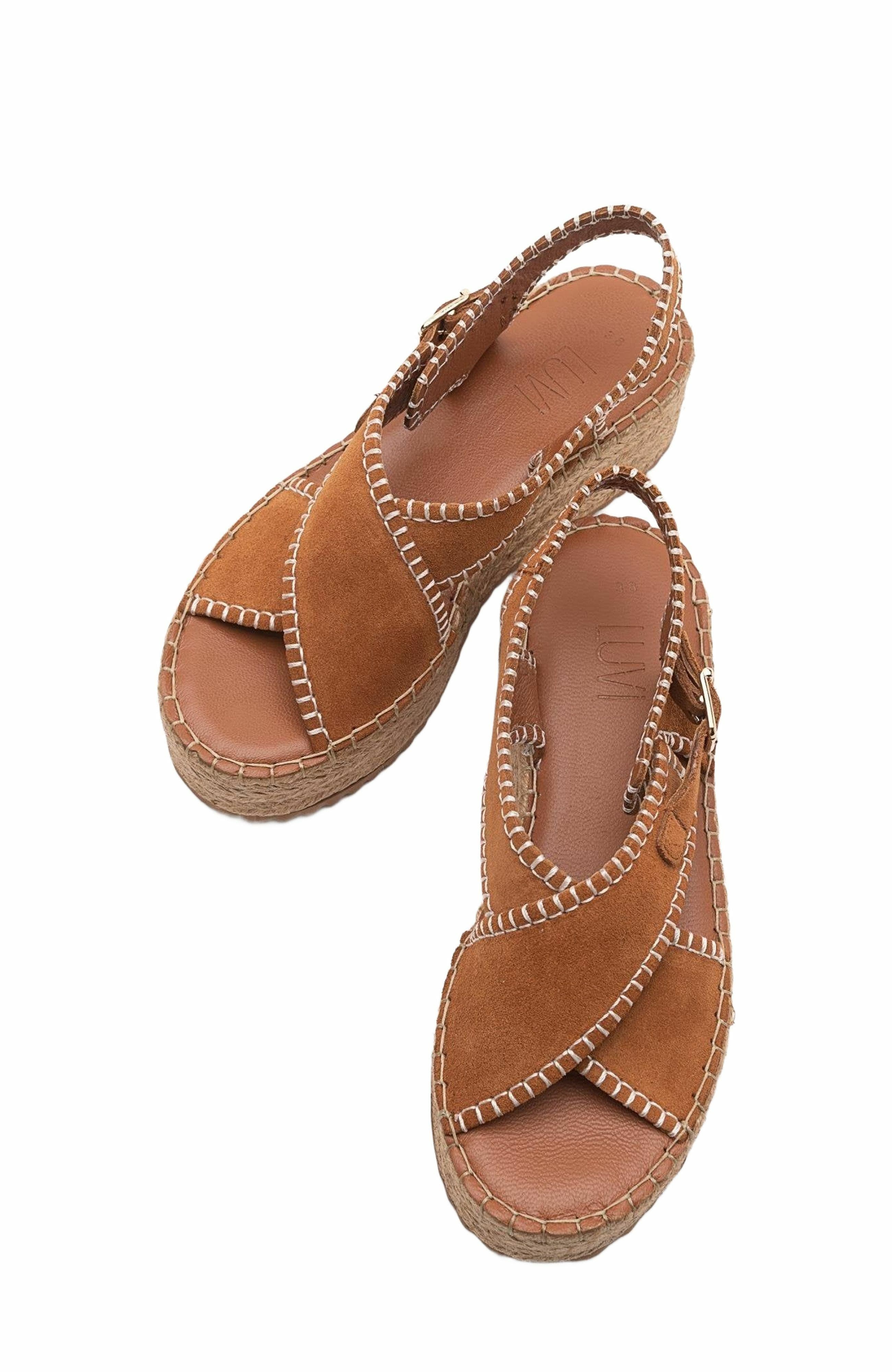 Forever & Always Shoes Bellezza Leather Platform Sandal, Alternate, color, Cognac Brown Suede Leather
