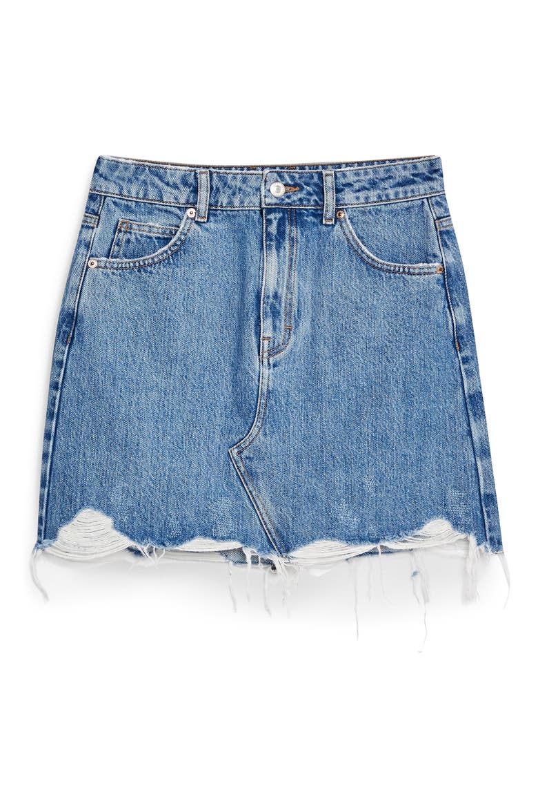 Ripped Denim Miniskirt, Alternate, color, MID DENIM