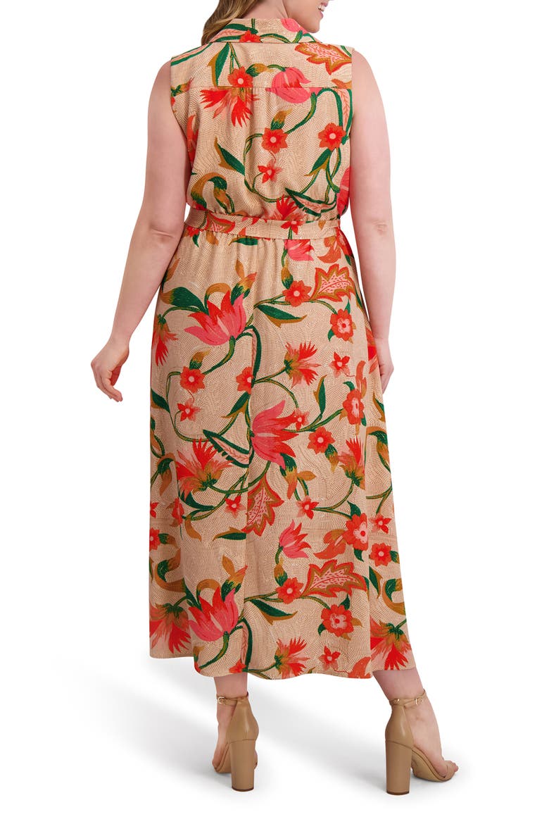 Tie Waist Textured Midi Dress, Alternate, color, BEIGE MULTI