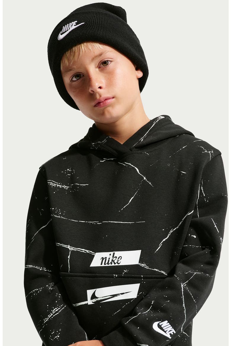 Kids' Club Graphic Fleece Hoodie, Alternate, color, BLACK/ WHITE